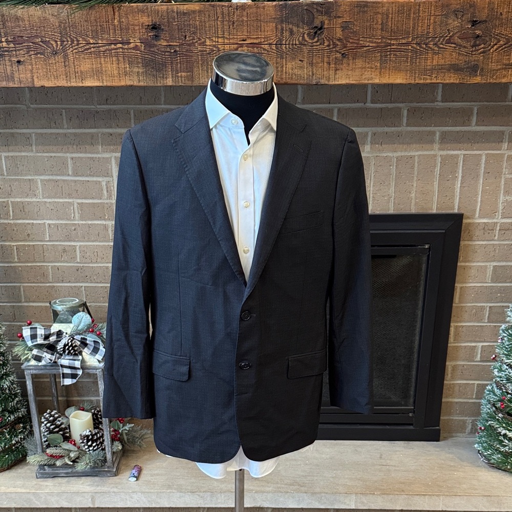 Hickey Freeman mens 42R black micro pattern 100% wool 2-button suit jacket EUC
